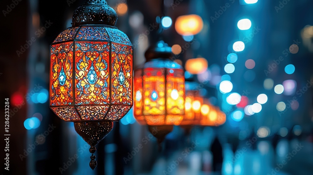 Poster vibrantly colorful lights cascading from a chic ceiling creating a festive atmosphere