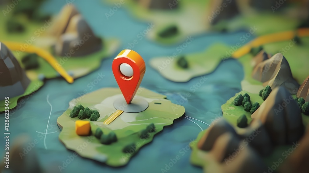 Aufkleber detailed digital landscape map with a red navigation marker pin indicating a specific location or po