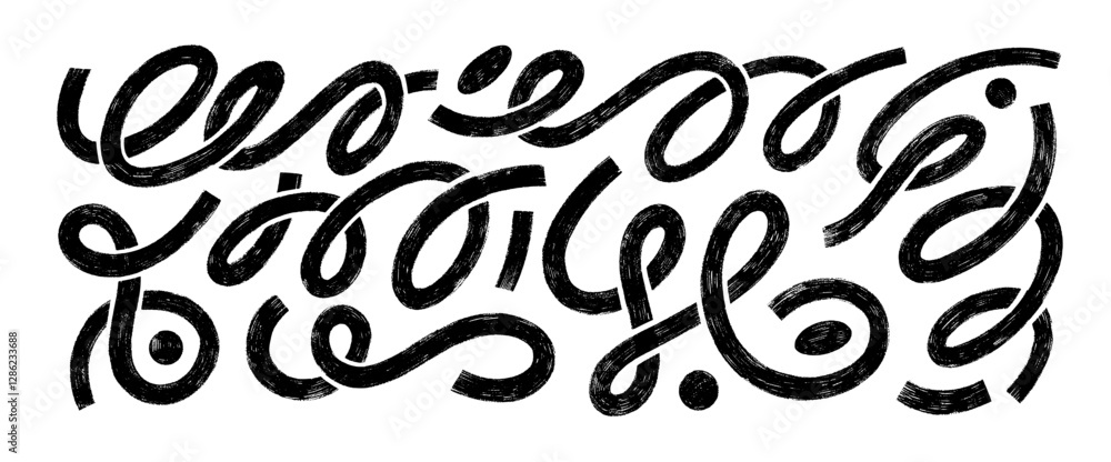 Poster marker drawn thick squiggle lines and spirals. creative naive curly brush strokes for collages and g