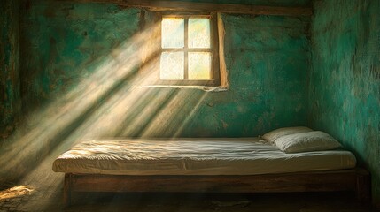 A cozy bed nestled in a tastefully decorated room with soft lighting and comforting textiles