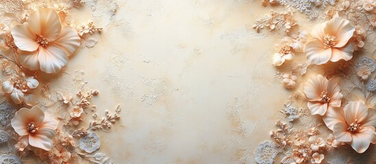 Obraz premium Elegant Peach Floral Frame on Beige Texture.