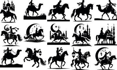 Fototapeta premium A set of Bulk Islamic Riders Silhouettes