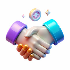 Holographic Handshake Icon on Glossy White Background for Business Partnership Ads & Banners