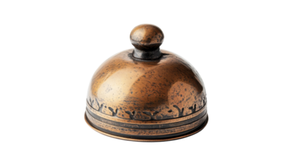 Vintage brass reception bell with ornate design showcased on a simple background