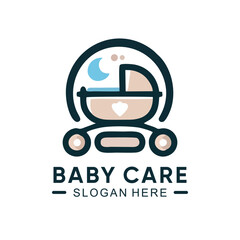Baby care logo with simple design premium vector