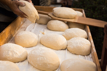 Bread preparation. loaves of dough before baking