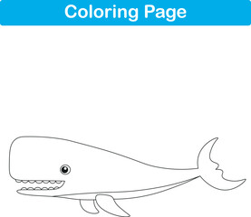 Funny cartoon sperm whale. Coloring pages. Vector illustration
