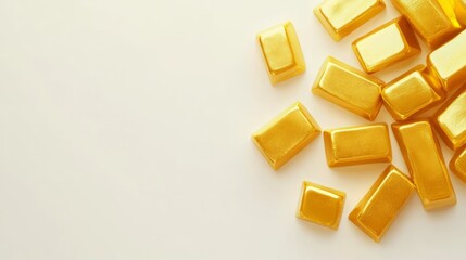 Gold cubes arranged on white background for abstract minimalist composition