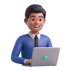 Happy Indian Professional Young Adult Man Engaged in Virtual Business Meeting via Laptop - Enjoying Online Webinar and Training with Empty Space for Your Creative Concepts