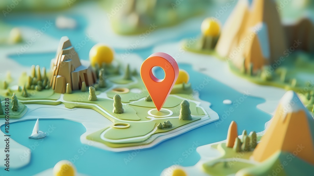 Aufkleber detailed topographic map of lush natural landscape with gps navigation marker pinpointing an adventu