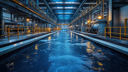 Fototapeta premium A carbon-neutral manufacturing plant with an advanced water recycling system and electric-powered machinery