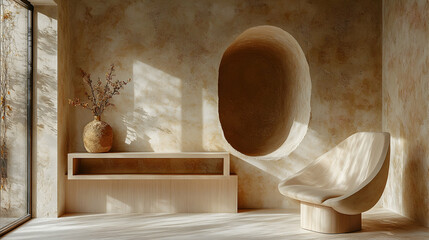 3D Illustration Interior Design Room Sunlight Chair Vase Decor Minimalist