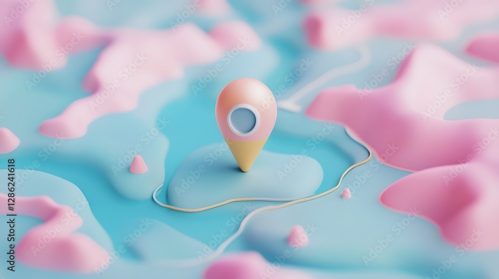 Aufkleber Digital 3D map pin pointer icon in soft pastel pink and blue color gradient on textured abstract background  Minimalist modern map location marker symbol concept for spatial mapping solutions