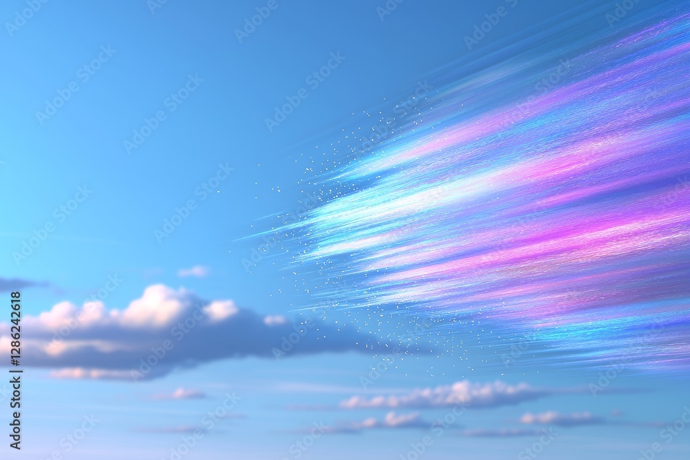 Poster double exposure is used to combine a blurred soft rainbow light in the background or overlay, with a