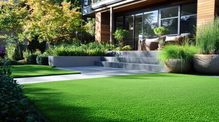 Modern Backyard Landscaping Design with Artificial Grass