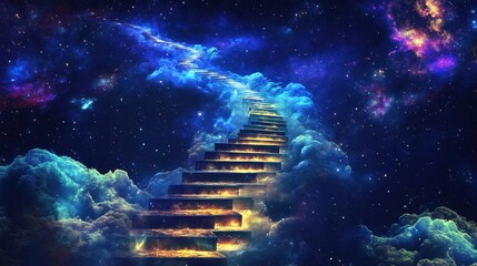 A celestial staircase made of luminous nebula tendrils, stretching infinitely into space