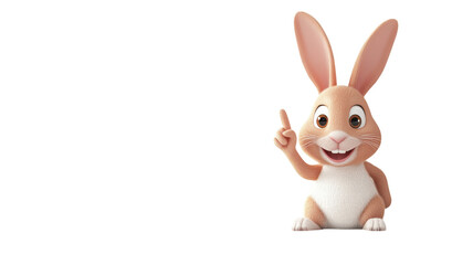 Obraz premium Cheerful cartoon rabbit pointing with a friendly expression in a bright, simple setting