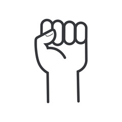 Isolated outline pictogram fist, gesture up hand symbolized vote, choice, demo, freedom, fight