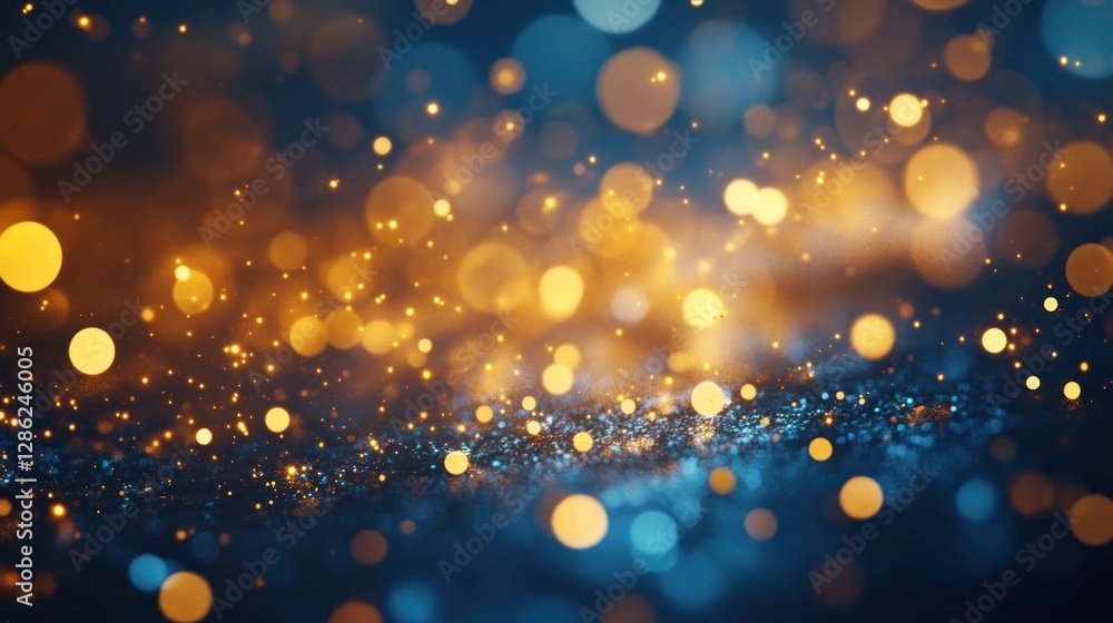 Poster abstract bokeh lights background with golden and blue color sparkles