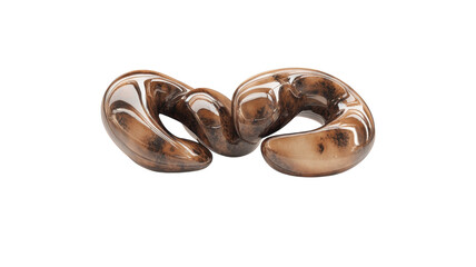 Artistic sculpture of intertwined forms crafted from brown marble displayed in a minimalist setting