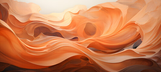 Fototapeta premium Waterfall made of wavy copper metal with easy curves and ribbons
