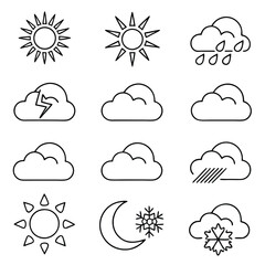 Cloud, Rain, and Sun Icons Outline Stroke Style