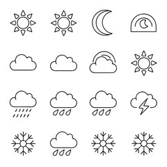 Fototapeta premium Weather Forecast Symbols Line Art Vector Set
