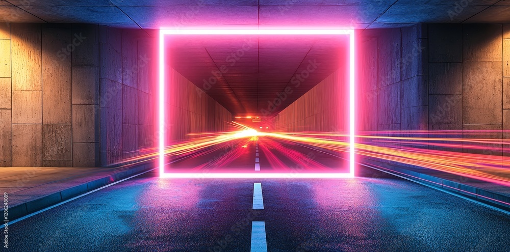 Poster the design includes a 3d rendering of a red background enhanced with light blue light trails, provid