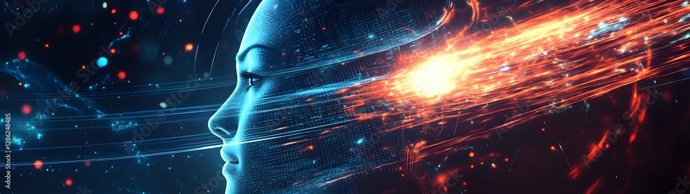 Poster Futuristic Digital Intelligence Vision and Energy Explosion in Cosmic Galaxy Universe  A concept image showcasing the power potential and transformative nature of advanced technology data
