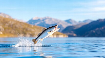 Obraz premium Largemouth bass jumping in pristine mountain lake