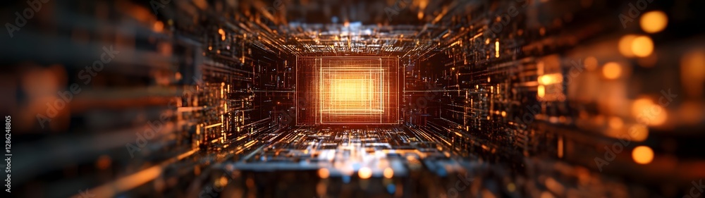 Poster Futuristic digital matrix with glowing circuit patterns and lines of code depicting intelligence and the digital universe