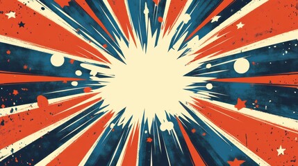 Fototapeta premium Colorful Burst Background with Red, Blue, and White Vivid Rays