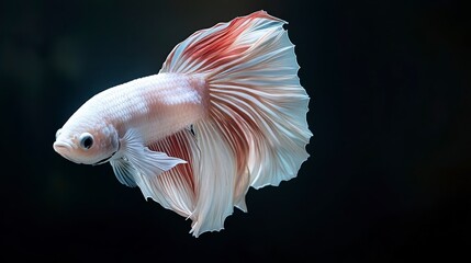 Obraz premium Elegant White Halfmoon Betta Fish in Dark Background