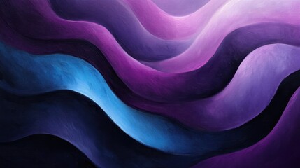 A mesmerizing abstract painting featuring flowing wavy lines in shades of purple and blue, set against a dark backdrop, evoking depth and emotion.