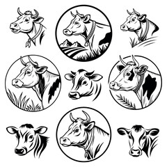 Obraz premium cow portrait icons set