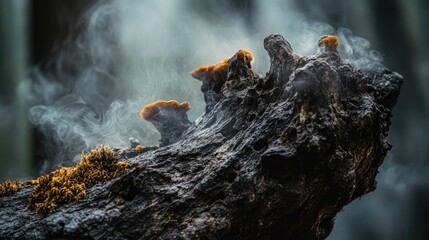Mystical Forest Fungi on Smoky Log Nature Photography