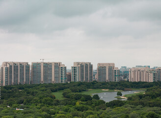 Gurgaon,Haryana,India city aerial view.Urban skyline of residential apartments,commercial hub...