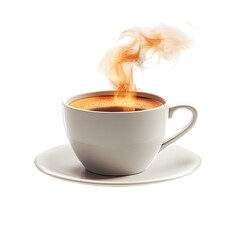 A Fluffy 3D Cartoon Coffee Cup with Shrimp and Glowing Steam Isolated on Transparent Background