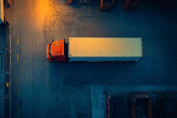 Truck parked on a city street with buildings and trees in the background