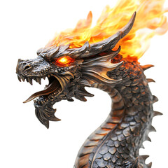 A Majestic Flame Coming from a Fire Breathing Dragon Statue Isolated on Transparent Background