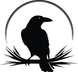 A black and white logo type raven silhouette design - raven icon design