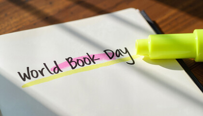 World Book Day text highlighted on notebook page