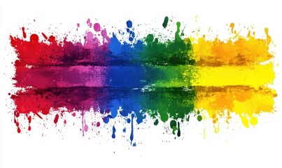 Fototapeta premium Vibrant rainbow paint splatters on white background for creative designs