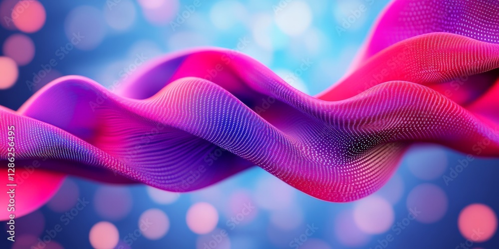 Poster Abstract flowing 3D ribbon with vibrant neon gradients symbolizing digital transformation artificial intelligence and futuristic motion dynamics in cyber aesthetics