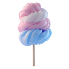 A Fluffy 3D Cartoon Cotton Candy on a Stick with Paste Isolated on Transparent Background