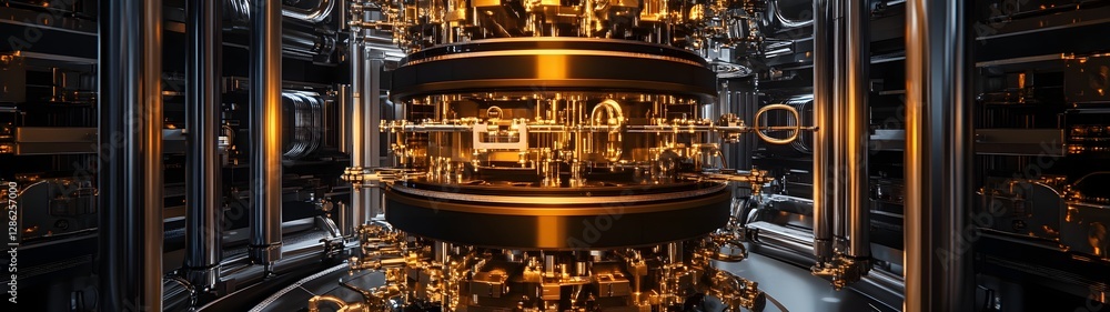 Poster futuristic industrial interior with intricate machinery advanced technology and a complex metallic e