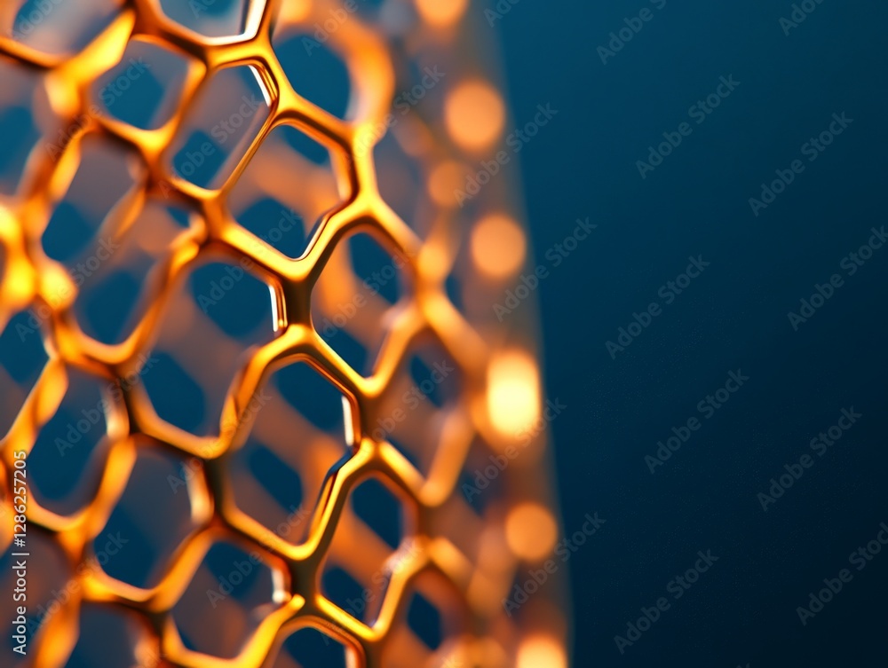 Aufkleber abstract golden hexagonal mesh structure with deep blue reflections symbolizing nanotechnology futur