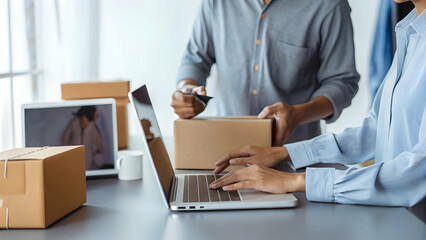 passive income dropshipping business concept as Entrepreneurs running dropshipping businesses to earn ongoing passive income in  Photo Stock  Concept  and empty space on the left side