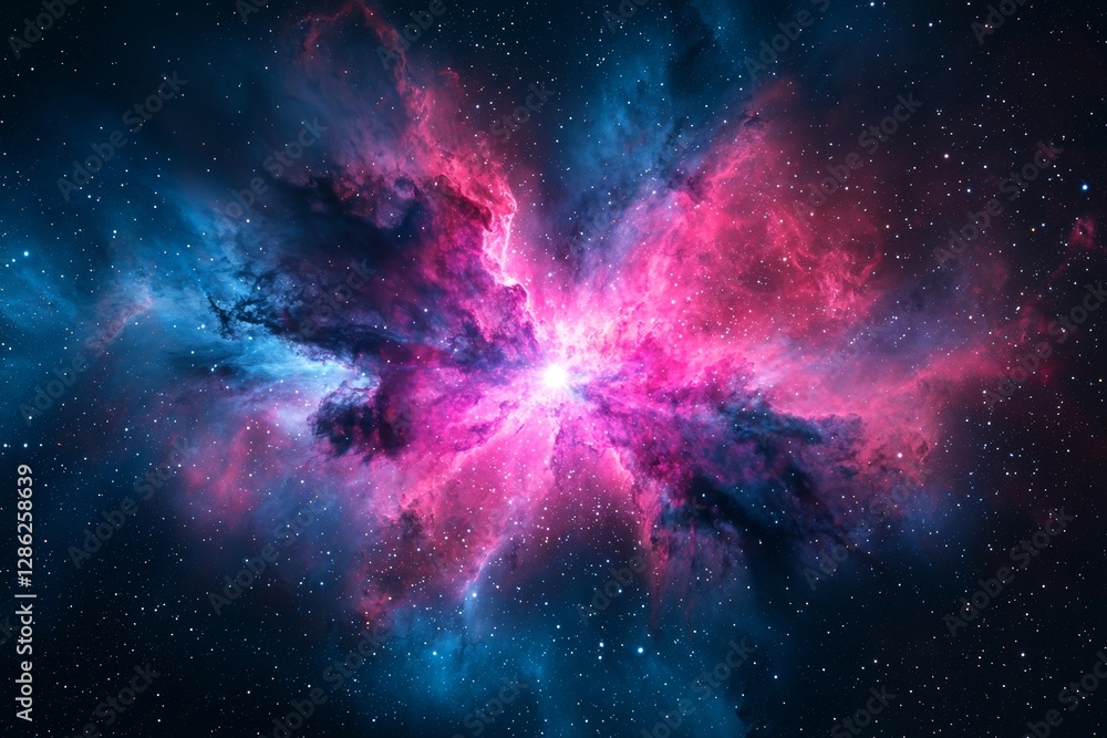 Wall mural a partially focused, blue abstract illustration of moving through the universe at the speed of light