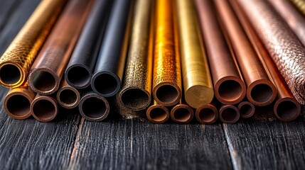Gleaming Metal Tubes A Collection of Brass, Copper, and Gold Textures